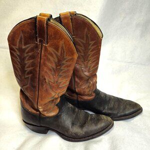 Vintage Justin 2600 Cowboy Leather Boots Brown & Black Western Style Size 9.5 D?